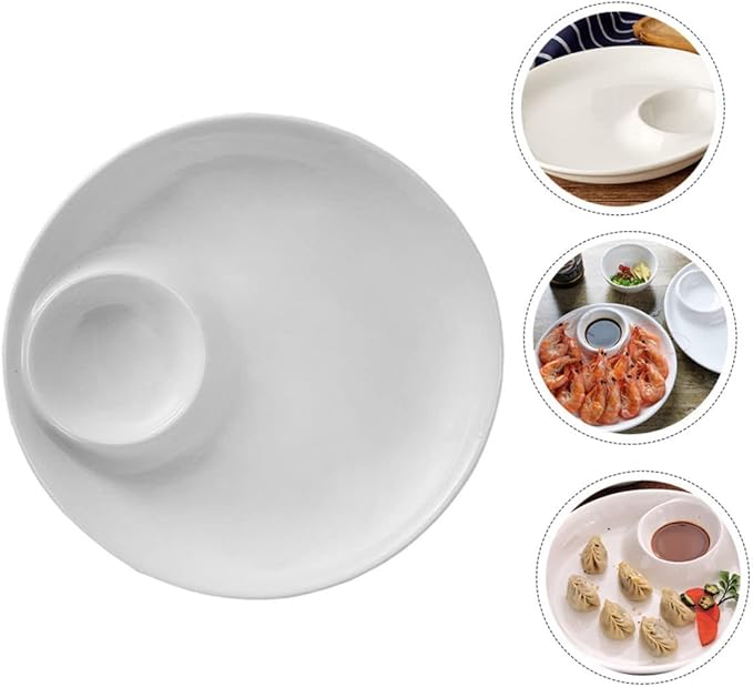 9-Inch White Ceramic Dumpling Plate Simple Style Serving Dish for Dipping and Sauces for Appetizers and Desserts for Entertaining
