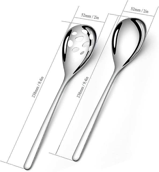 Slotted & Solid Serving Spoons Set, 9.4 Inch Stainless Steel Serving Utensils for Kitchen, Party, Buffet Tableware Set, Extra Large - Professional Restaurant Size, 2-Piece