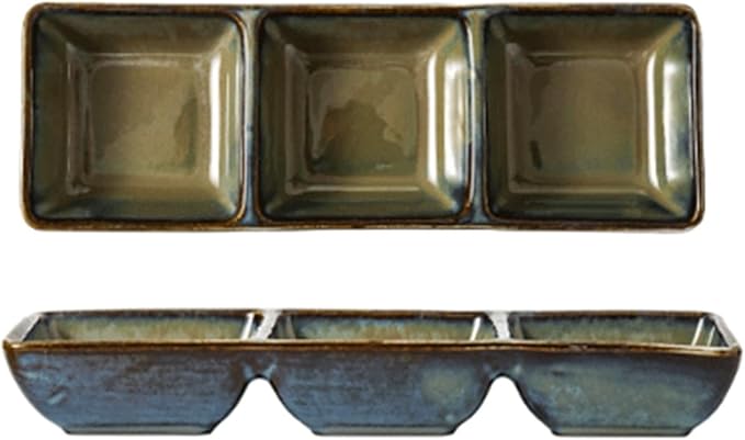 Seasoning Plate 5.2 x 2.6 Inch Two Piece Stackable Ceramic Serving Tray. Set of 2 Decorative Ceramic Appetizer Trays Snack Soy Sauce Dessert Plates Ceramic Sauce Plates (Color