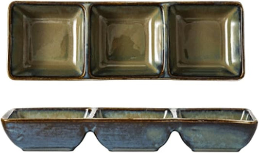 Seasoning Plate 5.2 x 2.6 Inch Two Piece Stackable Ceramic Serving Tray. Set of 2 Decorative Ceramic Appetizer Trays Snack Soy Sauce Dessert Plates Ceramic Sauce Plates (Color