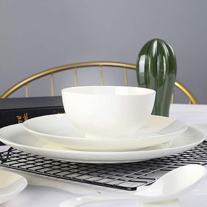 Pure White Porcelain Dinnerware Set Tableware Set Stoneware Dish Dinner Plates Dinner Set Dinner Service for1/2/4/10/16 People,80 PCS (White 128 PCS(16 Set))