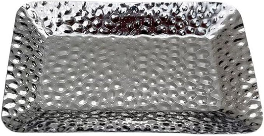 Mini Serving Platter Stainless Steel Serving Tray Hammered Square 6.3 x 4 Inch Small Dessert Plates Coffee Table Tray Decorative Plates for Kitchen Party Silver