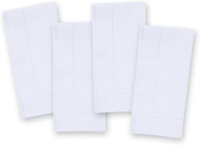 Home Ekaa 100% Pure Linen White Napkins 20 x 20 Inch - Washable Hemstitch Cloth Dinner Napkins Set of 4 - for Christmas, Fall, Winter, Holiday & New Year - Elara