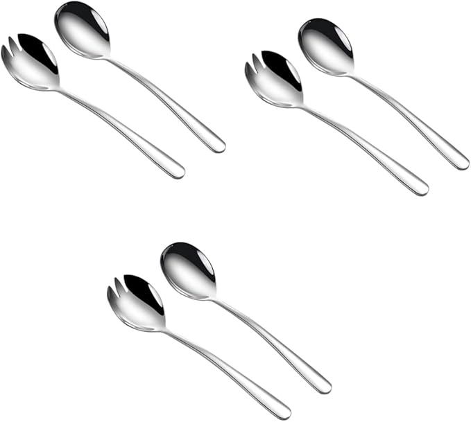 BESTonZON 3 sets Utensils Dinner Serving Flatware Tool Spoons Steel Stainless Pasta Dessert Buffet Banquet Fork Gadgets Kitchen Party Servers Fruit and for Silver Spoon Salad Metal
