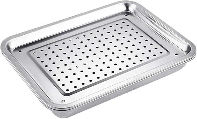 Square Stainless Steel Serving Tray for Tea, Coffee, Snacks, Silver Organizer Plate for Kitchen, Bathroom, Dining Table, Restaurant Use, Multipurpose Metal Utility