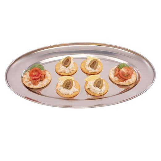 Olympia Oval Serving Tray with Wide Raised Rim Made of Stainless Steel - 350mm