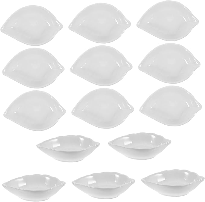 14pcs Small Ceramic Dipping Bowls Leaf-shaped Sauce Dishes Appetizer Plates Serving Plates Ceramic Sauce Bowls Relish Tray