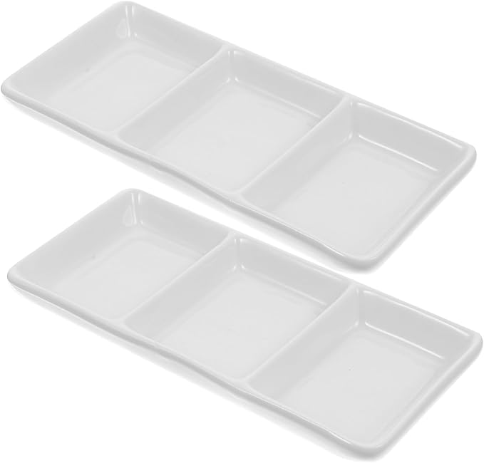 Amosfun 2Pcs Rectangular Ceramic Sauce Dishes Appetizer Plates for Dipping Fruit Condiment Bowls Versatile for Home School Picnic Travel