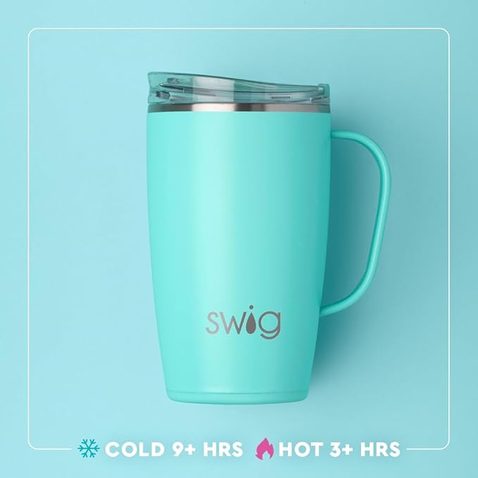 Swig Life 18oz Travel Mug, Insulated Tumbler with Handle and Lid, Cup Holder Friendly, Dishwasher Safe, Stainless Steel, Travel Coffee Cup (Cherry Pie)