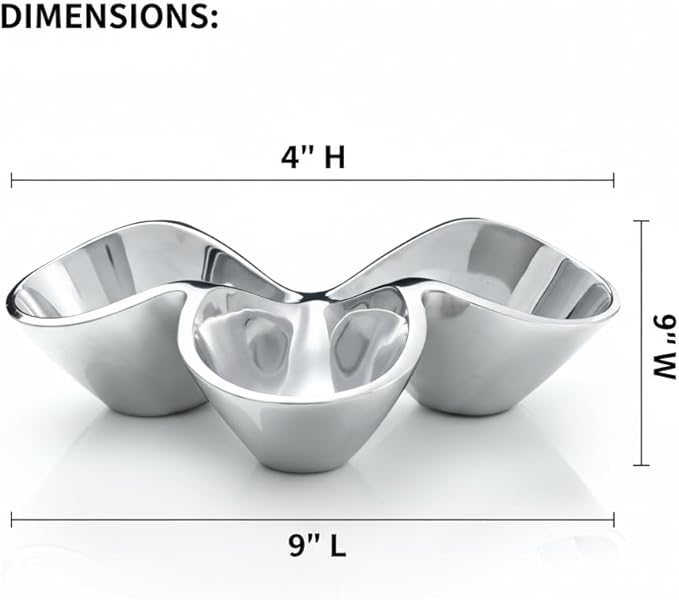 nambe Bella Triple Condiment Server | 3 Part Divided Serving Tray for Condiments, Dips, Appetizers, and Snacks | Made of Metal Alloy | Designed by Steve Cozzolino