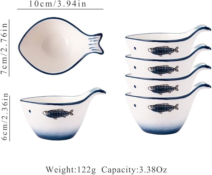 Appetizer Bowls 5.41Oz Sauce Dish Fish Shape Dip Bowl Set Ceramic Soy Sauce with Handle Sushi Dipping Bowls Ketchup Salad Appetizer Plates Serving Dishes Bowls(Set of 4) Salad Bowls ( Size : 3.94x2.76
