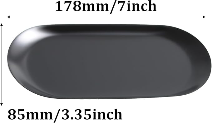 2Pcs 7x3.3inch Stainless Steel Decorative Trays, Oval Jewelry Dish Cosmetics Organizer, Black Serving Platter for Bathroom Vanity Dresser Storage