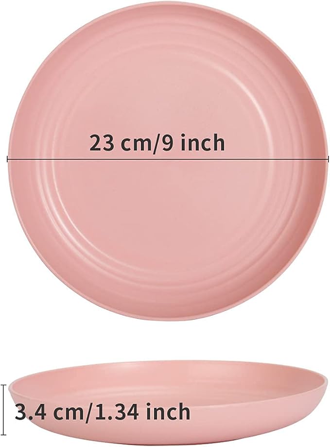 12 PACK 9 Inch Lightweight Wheat Straw Plates, Unbreakable Deep Dinner Plates, Plastic Plates Reusable, Assorted Colors Dinnerware Sets, Microwave & Dishwasher Safe