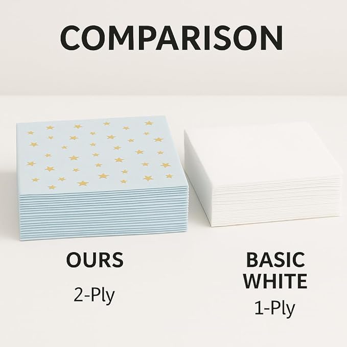 Blue and Gold Cocktail Napkins- 100 Pack 2-Ply Disposable Paper Napkins for Birthday Parties, Baby Showers, Weddings, and Special Events