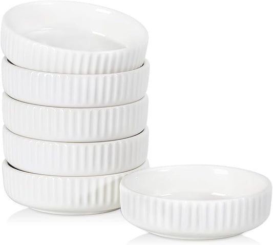Selamica Ceramic Soy Sauce Dish, 2.6 Oz Dipping Bowls Set of 6, 3.5 Inch Pinch Bowls for Dip, Side Dish, Condiments, Sushi, Set of 6, White