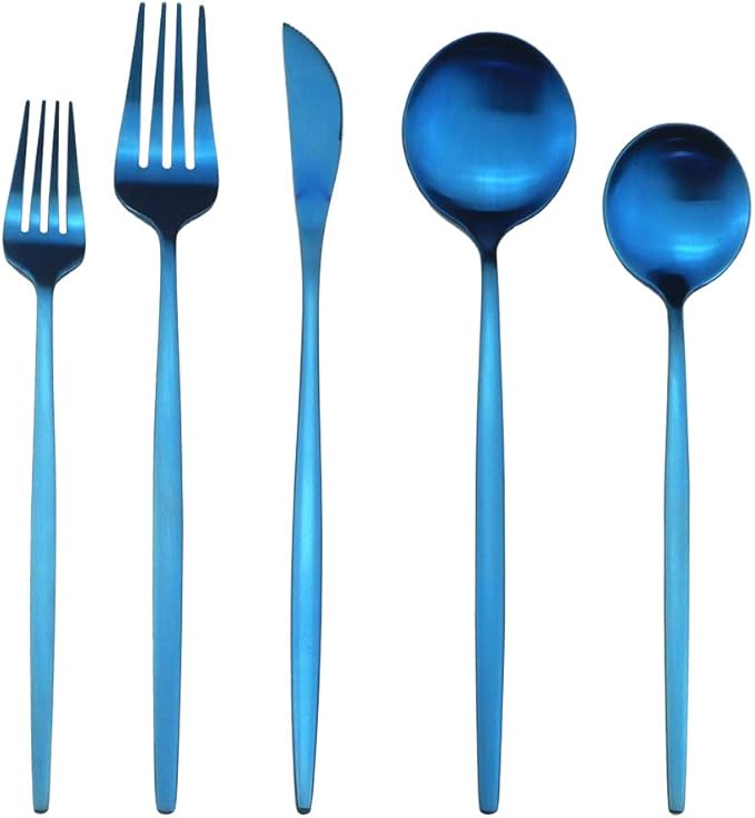 Matte Blue Silverware Set, Uniturcky Satin Finish 20-Piece 18/10 Stainless Steel Flatware Set Knife Fork Spoon, Tableware Cutlery Sets Service For 4,Utensils For Kitchens Camping And Party