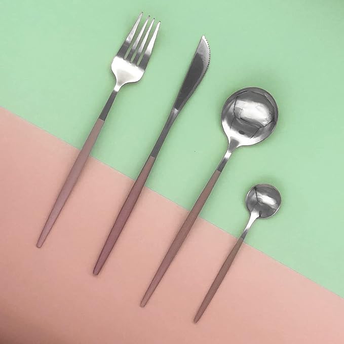 Silver Silverware Set, 24-Piece Stainless Steel Flatware Set Service For 6, Mirror Polished Pink Handle Tableware Cutlery Set Knife Fork And Spoon For Home & Restaurant, Dishwasher Safe