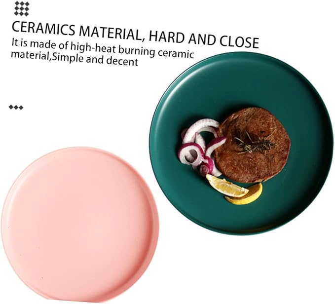 KICHOUSE Ceramic Steak Plate 8 Inch Microwave Safe Food Serving Dish Pink Glazed Ceramic Plate for Western Cuisine for Dinner Parties and Everyday Use