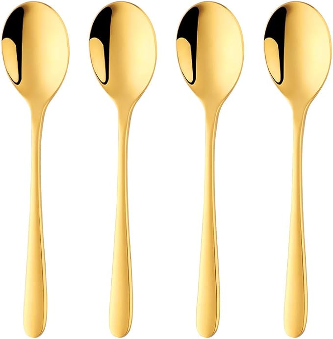 Demitasse Espresso Spoons, BuyGo 18/8 Stainless Steel Gold Teaspoon Round Mini Coffee Sugar Spoon for Home Cafe Restaurant, 6 Inch, Set of 4