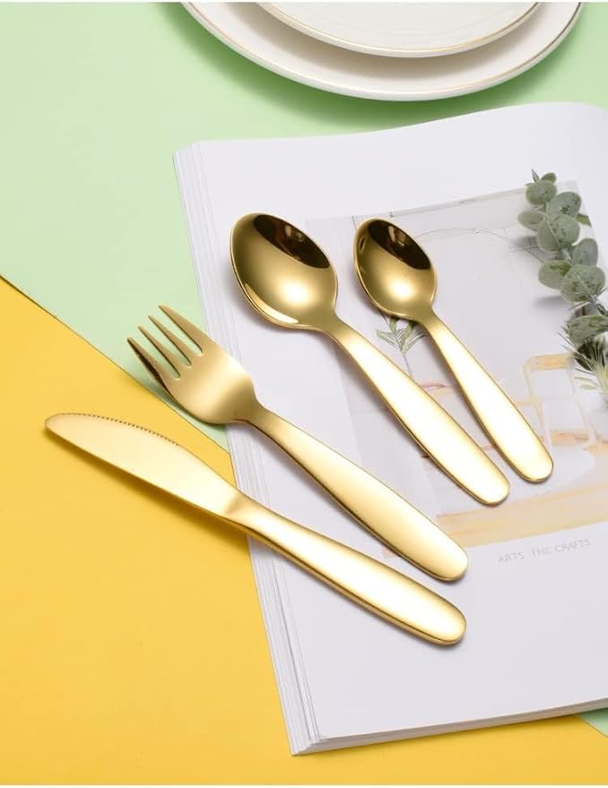 Stainless Steel Customized Rainbow Kids Silverware 2/3/4 Pieces Set,Engraving Name Knife Forks Spoon Set,Personalized Children's name tableware, Customized Flatware Set Gold