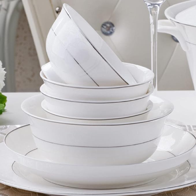 Dinnerware Set Dishes and Plates Sets Kitchen Tableware Ceramic Plates and Dishes Bowls 60pcs Combination Jingdezhen Ceramic-White
