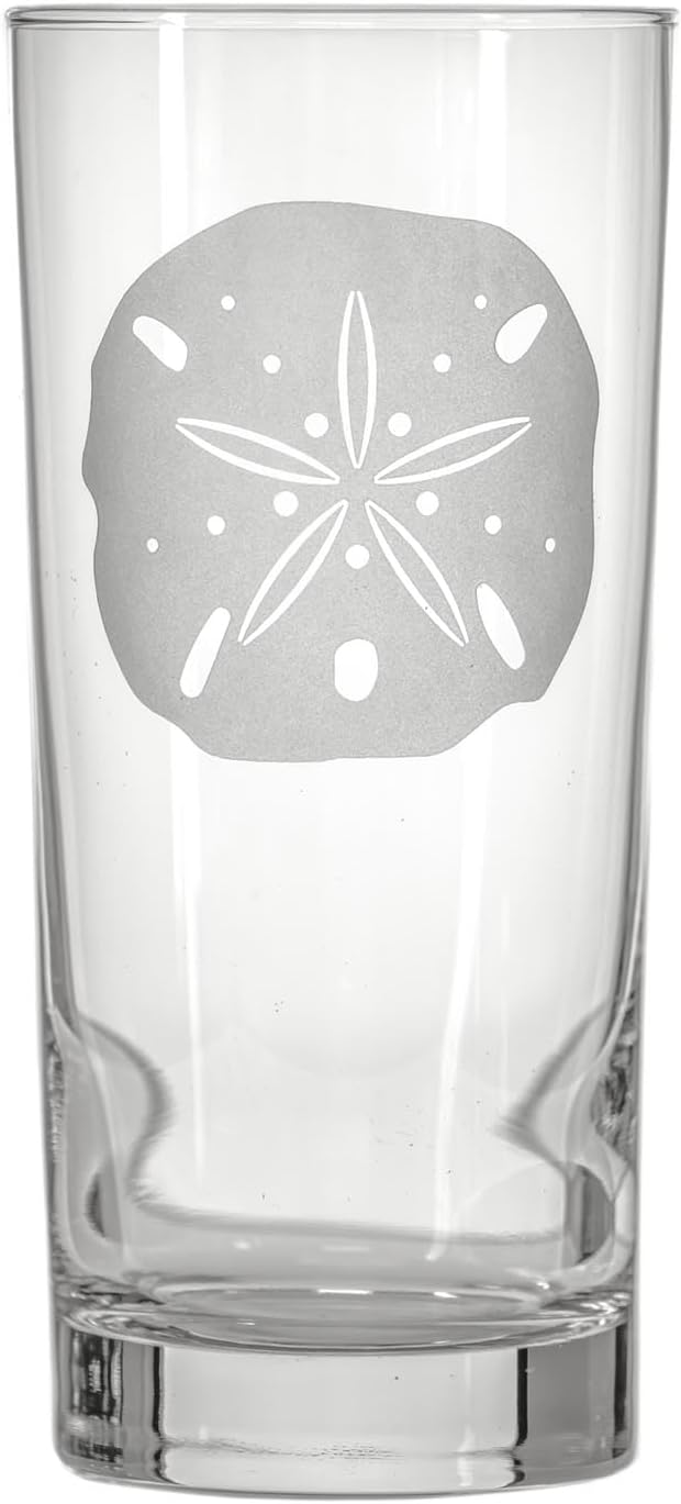 Rolf Glass Sand Dollar Highball Glass 15 ounce | Set of 4 Cooler Glasses | Lead-Free Glass | Engraved Drinking Glass with Heavy Base | Proudly Made in the USA
