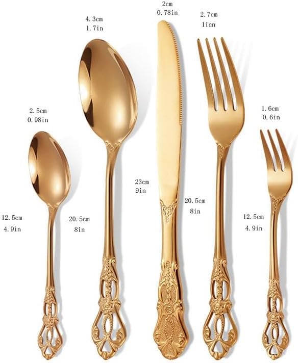Dinnerware 18/10 Stainless Steel Flatware Set Palace Flower Carved 2 Set Total 10 Pieces,Dishwasher Safe