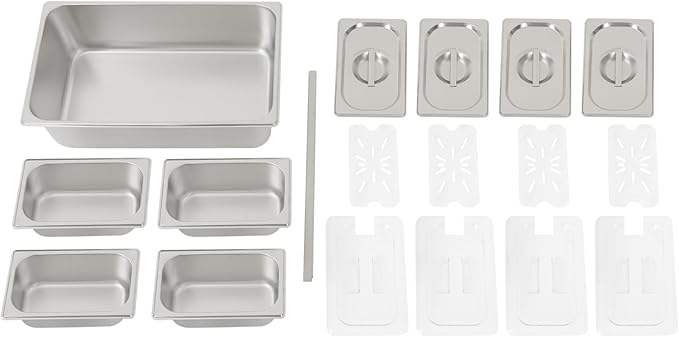 Four-Compartment Fruit Pan, with Acrylic Lids Water-Filtering 18 Pcs Serving Container Stainless Steel for Restaurants Food Trucks Cafes