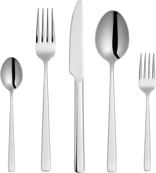 Oxford Silverware Set, 30 Piece Silver Flatware Set Cutlery Polished Stainless Steel, Service for 6, for Kitchen, Home, Wedding, Party, Dishwasher Safe