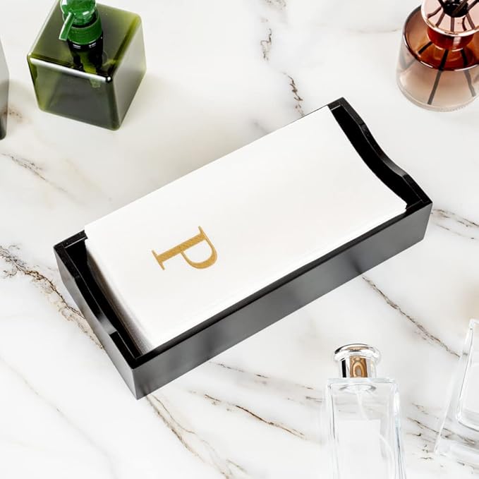 Luxenap 15.8 X 7.9 Inch Linen-Feel Guest Towels, 50 Lettered Hand Towels - Gold Letter 'P', Sans Serif Font, White Paper Dinner Napkins, airlaid, For Restrooms And Tables