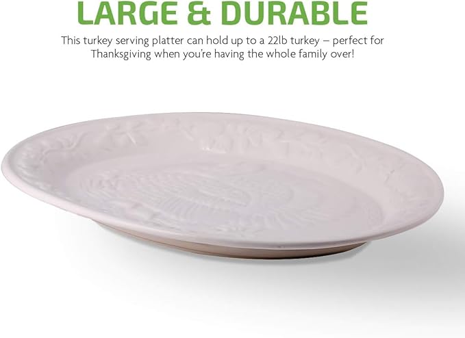 Holiday Serving Platter Thanksgiving Turkey Serving Set - Large Ceramic Turkey Platter & Turkey Baster Injector - Perfect for Holiday Dinners