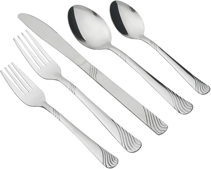 SEDLAV Swirl 49 Piece Stainless Steel Flatware Set & Organizer Tray - Service for 8, Modern Dining Utensils Collection