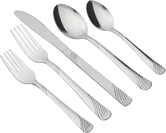 SEDLAV Swirl 49 Piece Stainless Steel Flatware Set & Organizer Tray - Service for 8, Modern Dining Utensils Collection