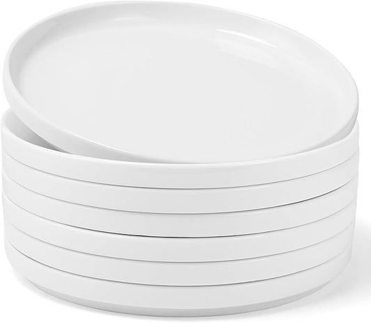 White Dinner Plates Set of 6, 10 Inch Porcelain Dessert Plates, Ceramic Appetizer Plate, White Round Salad Plate, Microwave & Dishwasher Safe, Scratch Resistant