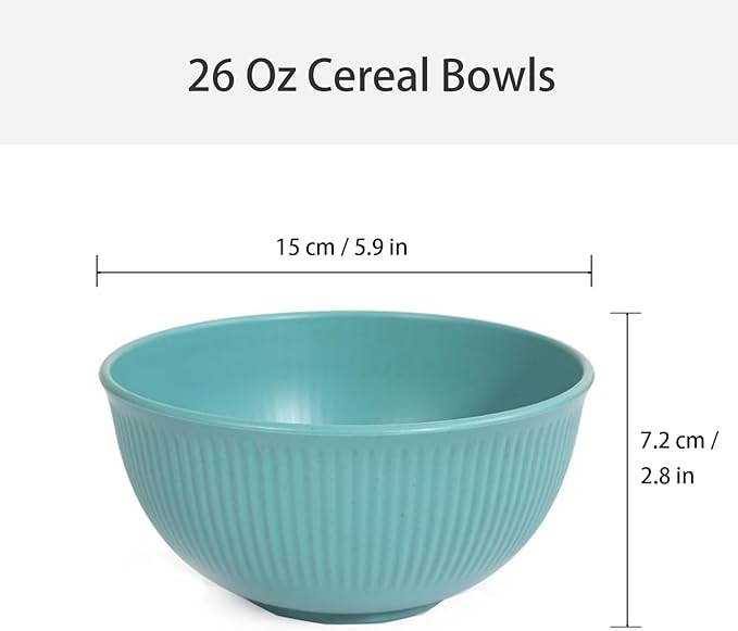 WANBY Lightweight Wheat Straw Cereal Bowls Unbreakable Dinner Bowl Set Dishwasher & Microwave Safe (9 Pack 24Oz)
