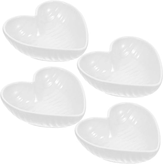 ABOOFAN 4Pcs Heart-shaped Ceramic Condiment Dishes Small Sauce Plates for Appetizers White Seasoning Plates Set for Dipping and Serving
