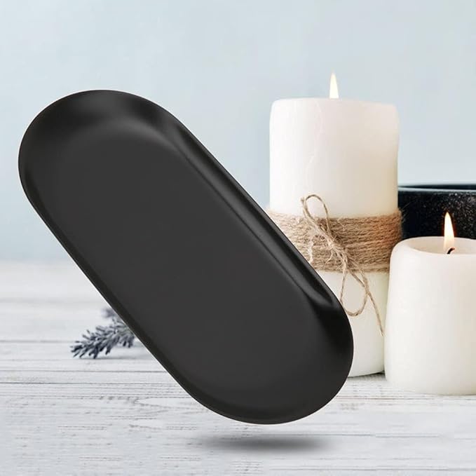 2Pcs Oval Metal Trays, Black Stainless Steel Decorative Tray Serving Plate Vanity Trays, Bathroom Candle Trays Fruit Snacks Tray, 23 x 9.5cm