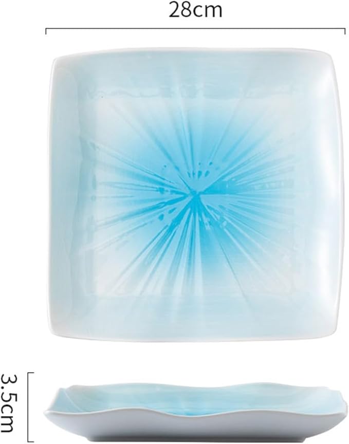 Dinner Plates Steak Plate Simple Square Ceramic Plate Creative Household Vegetable Plate Hotel Restaurant Tableware Serving Dishes(Blue,11 inch)