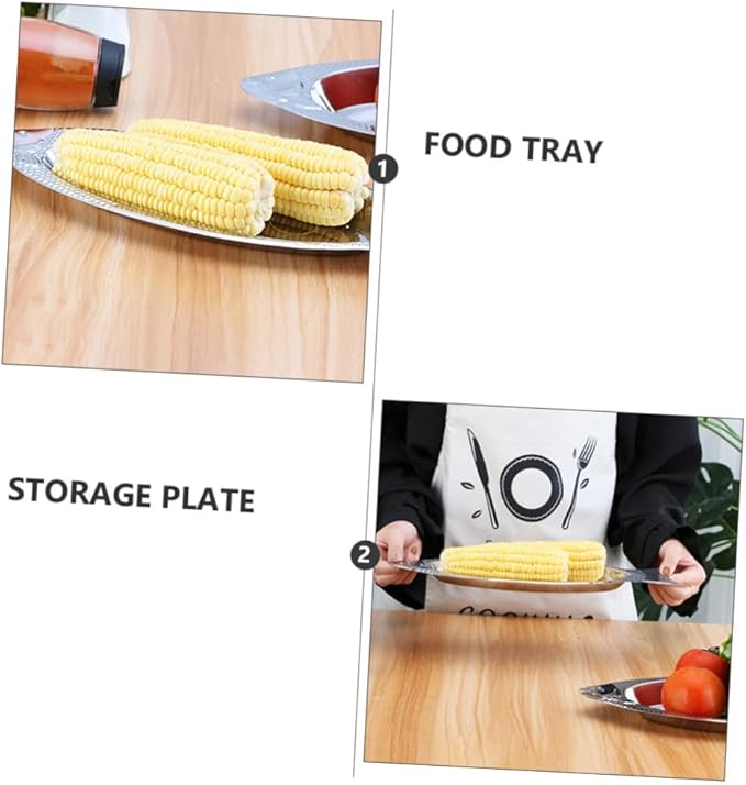 Ciieeo 2Pcs Stainless Steel Fish Shaped Plates Creative Food Trays for Serving Fish and Kitchen Dishware Silver