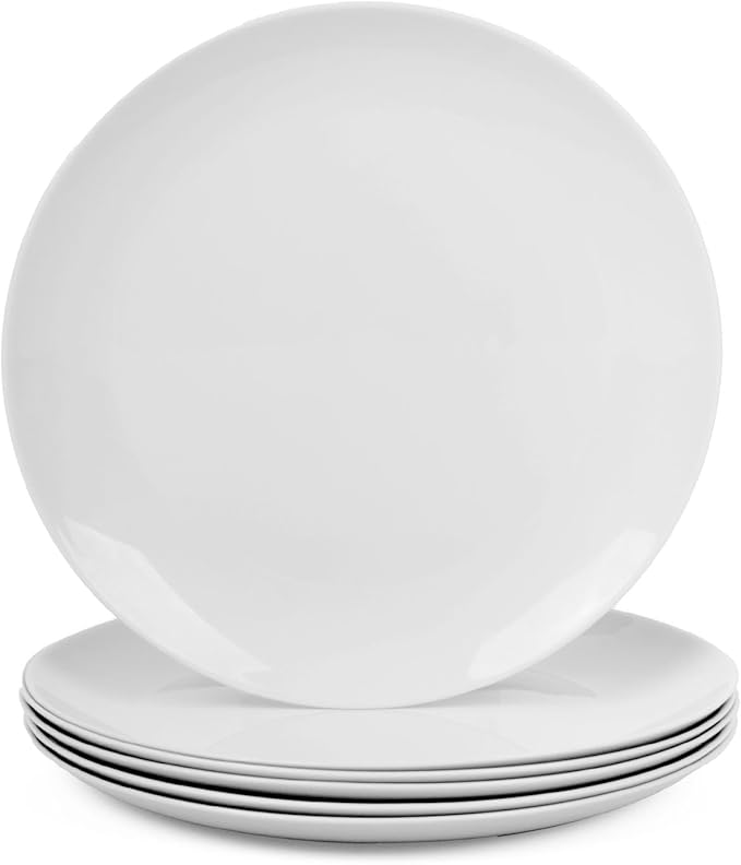 10.5 inch Dinner Plate Set of 6, Lightweight Round Opal Glass White Dinnerware Plates, Dishwasher and Microwave Safe
