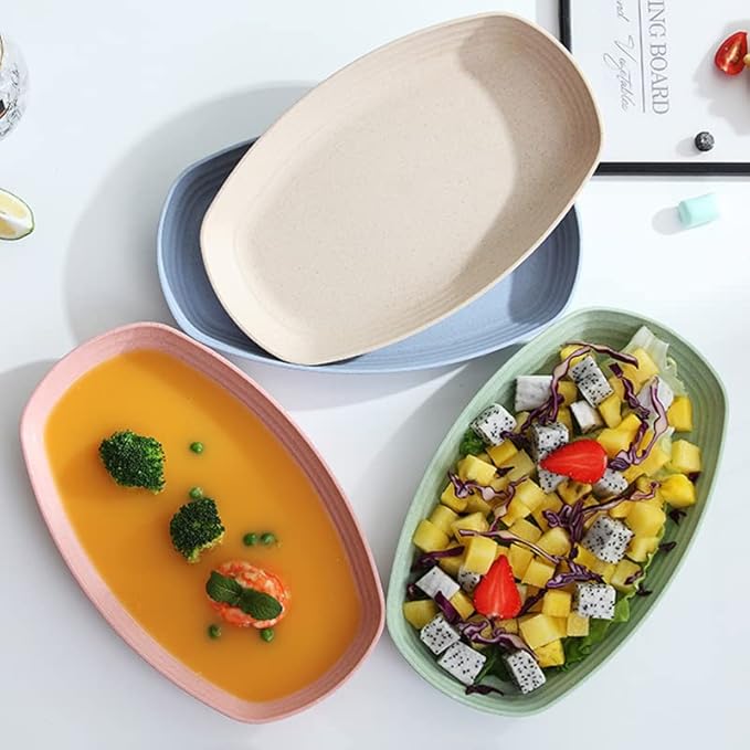 shopwithgreen Lightweight Wheat Straw Plates - 4 Pack 11.4'' Unbreakable Sturdy Plastic Dinner Plates, Dishwasher & Microwave Safe Plates Set, BPA Free, Non-Toxic