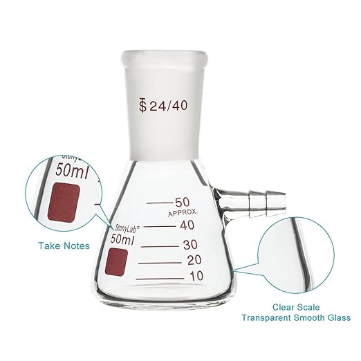 stonylab Filtering Flask with 24/40 Standard Taper Outer Joint, Heavy Wall Borosilicate Glass Filter Flask, Bolt Neck with Tubulation, 50 ml
