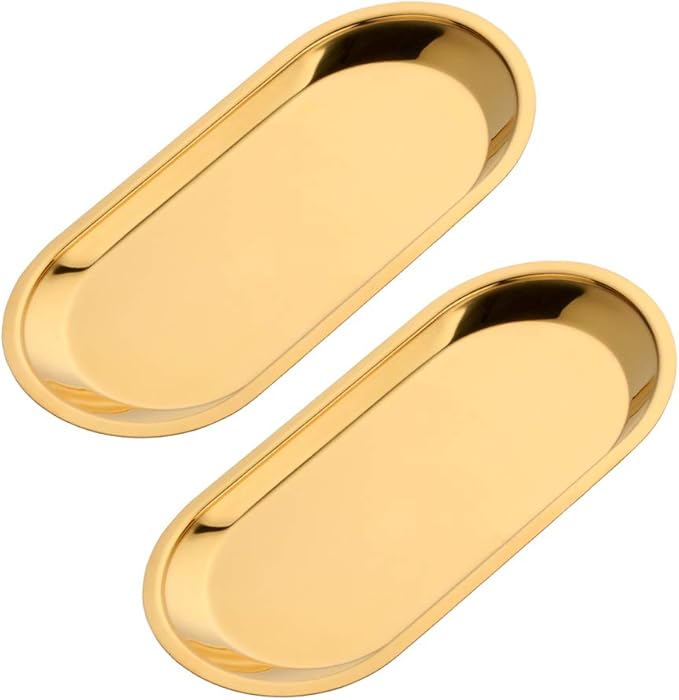 Buyer star Gold 2PCS 9inch Stainless Steel Oval Tray Fruit Trays Storage Tray Dish Plate Cosmetics Jewelry Decorative Organizer