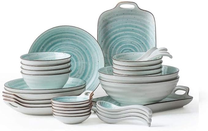 Dinnerware Sets Dish Set,19-Piecess,Bone China Porcelain Tableware Set with Plates Bowls and Dish,Ceramic Dinner Set for Home Kitchen (A C)