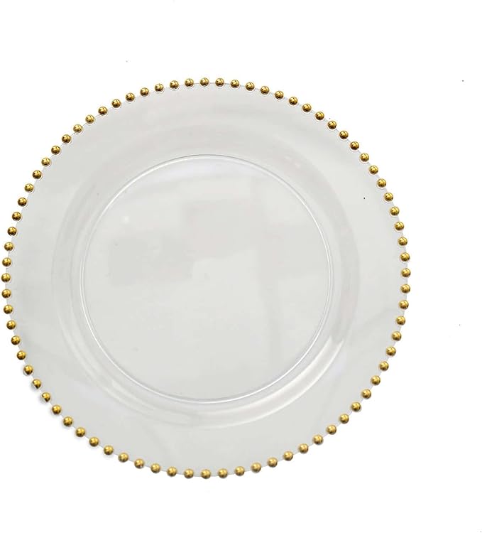 8" Salad Plates - Set of 20 - Plastic Clear Gold Round Disposable Dessert Appetizer Plate Beaded Rim, Ideal for Dinner Party Wedding Bulk Events
