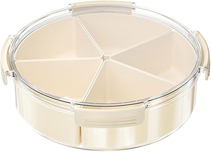 Divided Serving Tray with Lid, 45 Compartments Snack Box for Candy, Nuts, Cookies, Fruit, ABS Plastic, Portable for Picnics and Parties(White - Round)