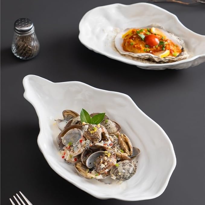 ENGENDER Dish Plate Creative White Ceramic Plate Household Dish Tableware Simple Western Restaurant Fruit Plate Creative Dinner Plates(Large)