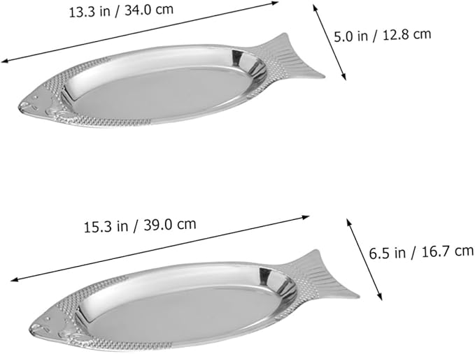 Amosfun 2pcs Magnetic Stainless Steel Fish Plates Steaming Feature Silver Serving Tray for Fish Cooking for Home Kitchen and Restaurant Use