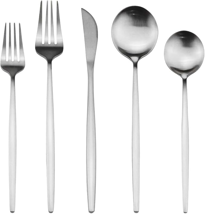 40-Pieces Silverware Set, Flatware Sets Satin Finish, 304 Stainless Steel Utensils Dishwasher Safe Service for 8, Include Dinner Knife/Fork/Spoon Dinnerware Sets (Matte Silver)