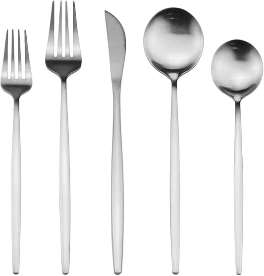 40-Pieces Silverware Set, Flatware Sets Satin Finish, 304 Stainless Steel Utensils Dishwasher Safe Service for 8, Include Dinner Knife/Fork/Spoon Dinnerware Sets (Matte Silver)